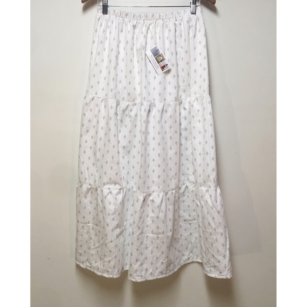 Mom and Pop's Kids Maxi Skirt Women Small White Cotton Tiered Geometric Print